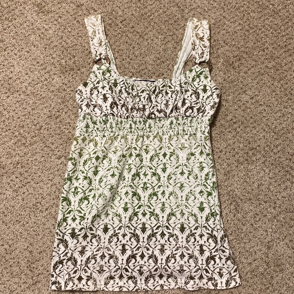 White with green and brown print. Size medium - Picture 1 of 1